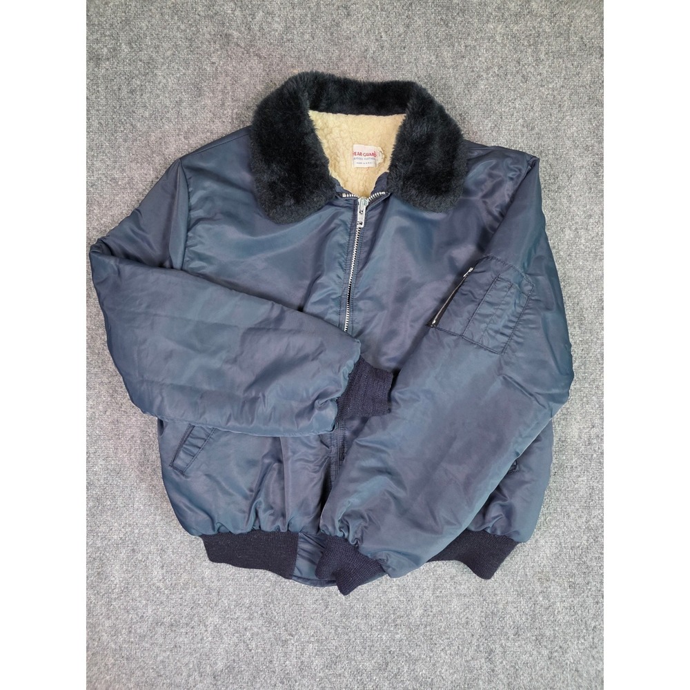 Vintage Wear-Guard Bomber Jacket Mens XL Blue Sherpa Lined Faux Fur Collar USA